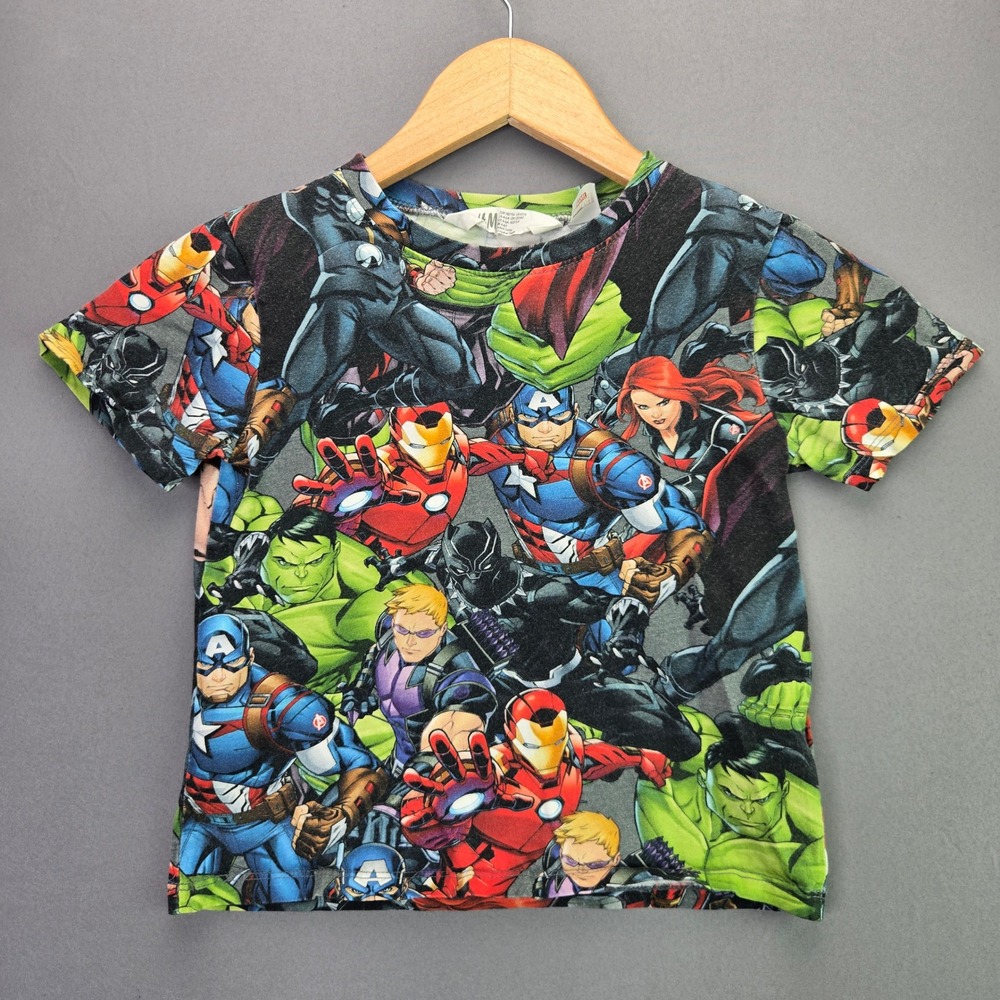 H&M Marvel Avengers T-Shirt All Over Print Size 5T/6 Multi-Color Graphic Tee